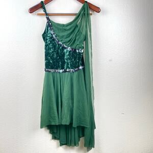 Womens Dress Sz S Forest Fairy Elf Stretchy Shorts Sequin Velvet Flowy Goblin